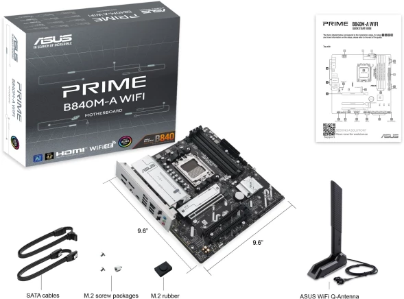 Материнская плата Asus PRIME B840M-A WIFI SocketAM5 AMD B840 4xDDR5 mATX AC`97 8ch(7.1) 2.5Gg RAID+HDMI+DP