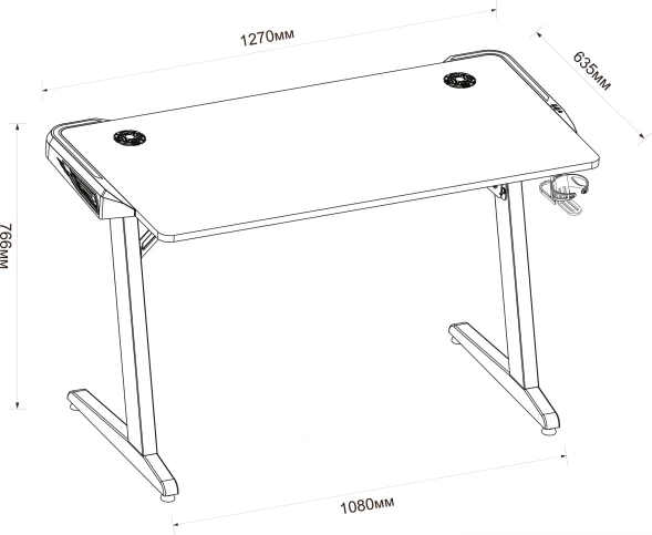 Стол игровой Cactus CS-GTZ-BK-RGB столешница ДСП черный каркас черный 127x76x63.5см