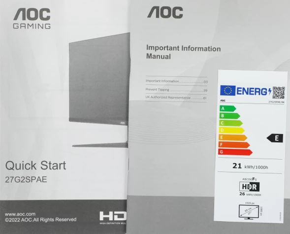 Монитор AOC 27&amp;quot; 27G2SPAE черный/красный IPS LED 1ms 16:9 HDMI M/M матовая 250cd 178гр/178гр 1920x1080 165Hz G-Sync FreeSync Premium VGA DP FHD 4.53кг