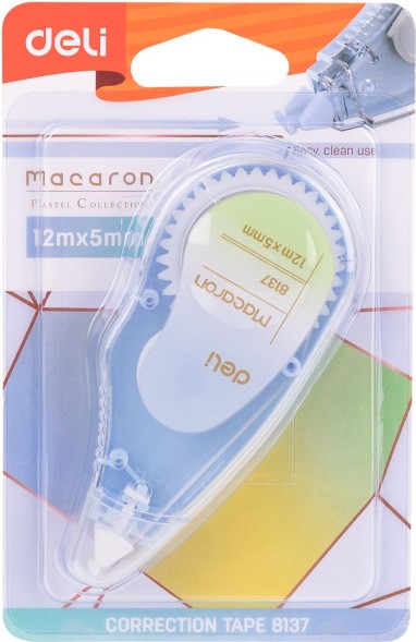 Лента коррект. Deli E8137 12мx5мм ассорти корпус белый блистер