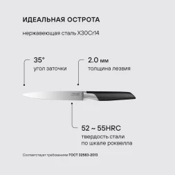 Нож кухонный Rondell Brando RD-1434 стальной универсальный лезв.127мм прямая заточка черный блистер