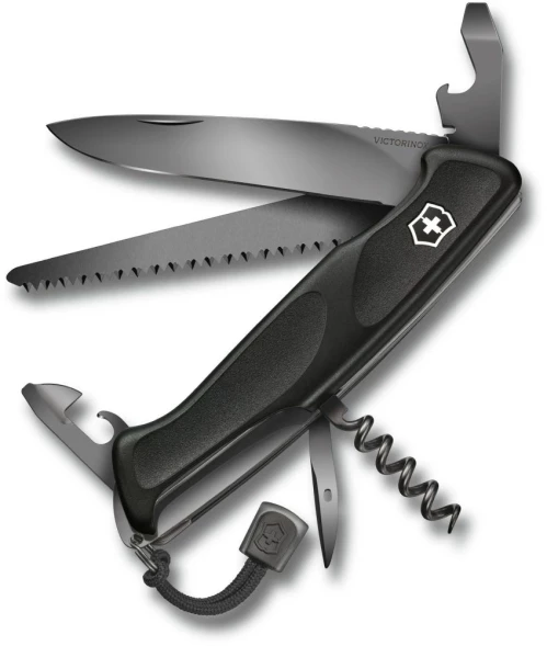 Нож перочинный Victorinox RangerGrip Onyx (0.9563.C31P) 130мм 12функц. черный подар.коробка в комплекте: шнурок