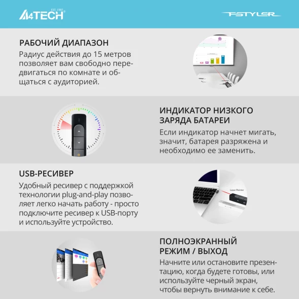 Презентер A4Tech Fstyler LP15 Radio USB (15м) черный