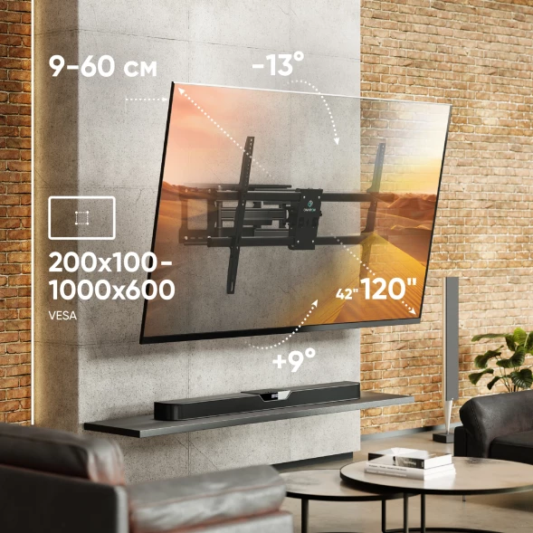 Кронштейн для телевизора Onkron M10 черный 42&amp;quot;-110&amp;quot; макс.100кг настенный поворотно-выдвижной и наклонный