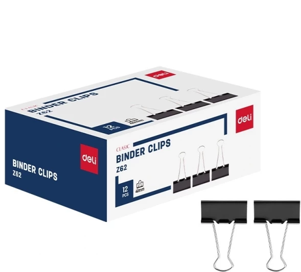 Зажимы Deli EZ62 металл 41мм черный (упак.:12шт) картонная коробка