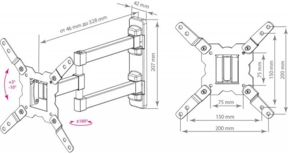Кронштейн для телевизора Kromax GALACTIC-12 черный 15&amp;quot;-42&amp;quot; макс.25кг настенный поворот и наклон