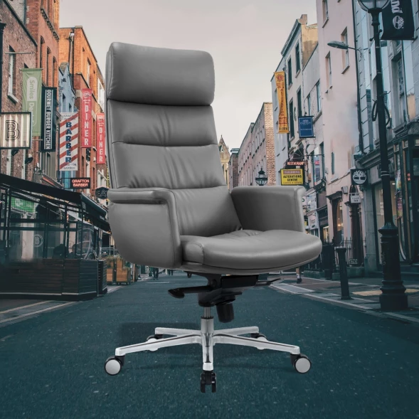 Кресло руководителя Cactus CS-LGR-DUBLIN темно-серый сиденье темно-серый кожа крестов. алюминий