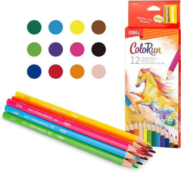 Карандаши цв. Deli EC132-12 ColoRun трехгран. дерево 12цв. коробка/европод.
