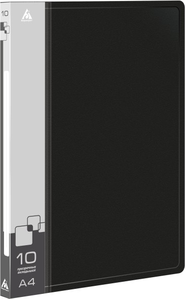 Папка с 10 прозр.вклад. Бюрократ -BPV10BLACK A4 пластик 0.6мм торц.карм с бум. встав черный