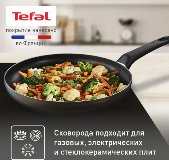 Сковорода Tefal Easy Plus 04237924 круглая 24см ручка несъемная (с крышкой) черный (9100054100)