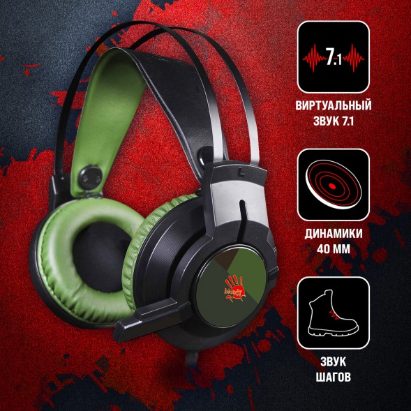Наушники с микрофоном A4Tech Bloody J450 черный/зеленый 1.8м мониторные оголовье (J450)