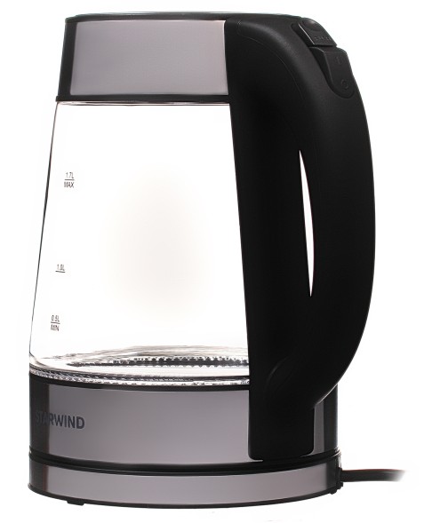 Чайник электрический Starwind SKG3311 1.7л. 2200Вт черный/серебристый корпус: стекло/металл/пластик