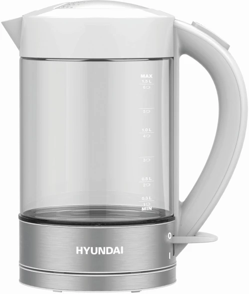 Чайник электрический Hyundai HYK-G9990 1.5л. 2000Вт белый/серебристый корпус: стекло