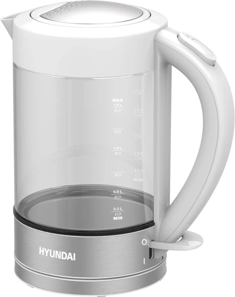 Чайник электрический Hyundai HYK-G9990 1.5л. 2000Вт белый/серебристый корпус: стекло