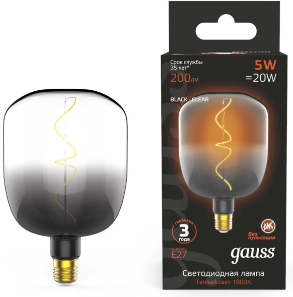 Лампа филам. Gauss Filament V140 5Вт цок.:E27 шар 220B 1800K св.свеч.бел.теп. (упак.:1шт) (1008802105)