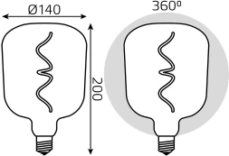 Лампа филам. Gauss Filament V140 5Вт цок.:E27 шар 220B 1800K св.свеч.бел.теп. (упак.:1шт) (1008802105)