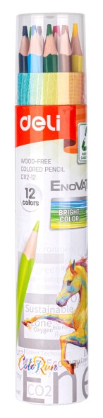 Карандаши цв. Deli EC112-12 Enovation трехгран. пластик 12цв. карт.тубус (12шт)