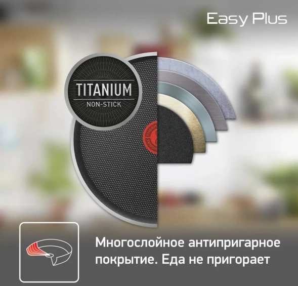 Сковорода ВОК (WOK) Tefal Easy Plus 4237628 круглая 28см ручка несъемная (без крышки) черный (9100054099)