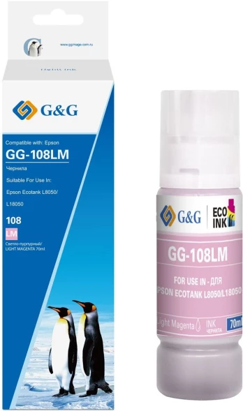 Чернила G&amp;amp;G GG-108LM C13T09C64A светло-пурпурный70мл для Epson Ecotank L8050/L18050