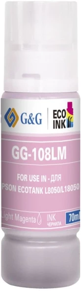 Чернила G&amp;amp;G GG-108LM C13T09C64A светло-пурпурный70мл для Epson Ecotank L8050/L18050