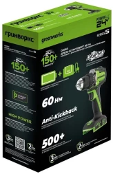 Дрель-шуруповерт Greenworks DD345 аккум. патрон:быстрозажимной (3708307)