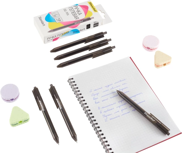 Набор ручек гелев. автоматическая Silwerhof NG Standart d=0.5мм черн. черн. кор.карт. (12шт)