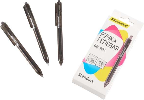 Набор ручек гелев. автоматическая Silwerhof NG Standart d=0.5мм черн. черн. кор.карт. (12шт)