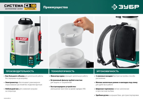 Опрыскиватель Зубр Мастер ОПЛ-10 аккум. наплеч. 10л зеленый/белый (ОПЛ-10)