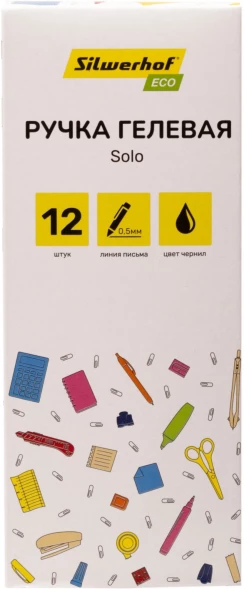 Ручка гелев. Silwerhof Eco Solo d=0.5мм черн. черн. кор.карт. сменный стержень игловидный пиш. наконечник линия 0.3мм