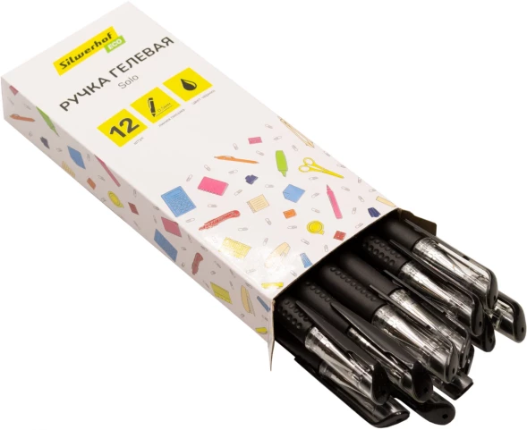 Ручка гелев. Silwerhof Eco Solo d=0.5мм черн. черн. кор.карт. сменный стержень игловидный пиш. наконечник линия 0.3мм