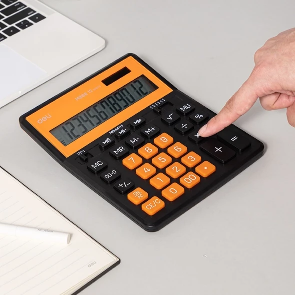 Калькулятор настольный Deli EM888A-BK-OR черный/оранжевый 12-разр.