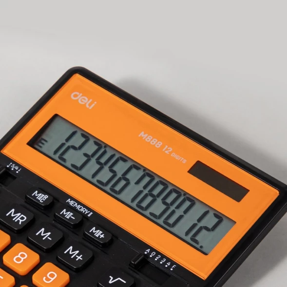 Калькулятор настольный Deli EM888A-BK-OR черный/оранжевый 12-разр.