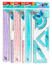 Набор для чертежей Deli EH23 корпус ассорти пластик в компл.:линейка 30см/прямоугольник/треугольник/транспортир