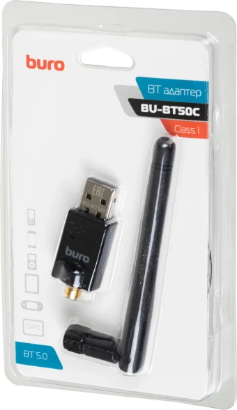 Адаптер USB Buro BU-BT50C BT5.0+EDR class 1 100м черный