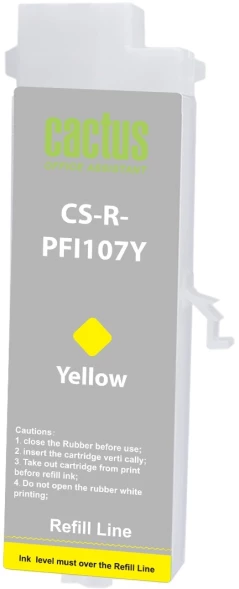 Картридж перезаправляемый струйный Cactus CS-R-PFI107Y желтый (260мл) для Canon imageProGRAF iPF670/680/685/770/780/785 без чипа