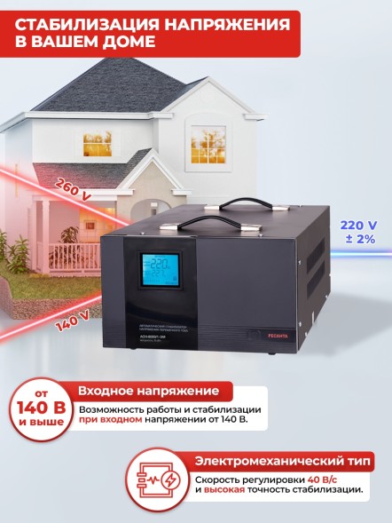 Стабилизатор напряжения Ресанта АСН-8000/1-ЭМ однофазный черный (63/1/7)
