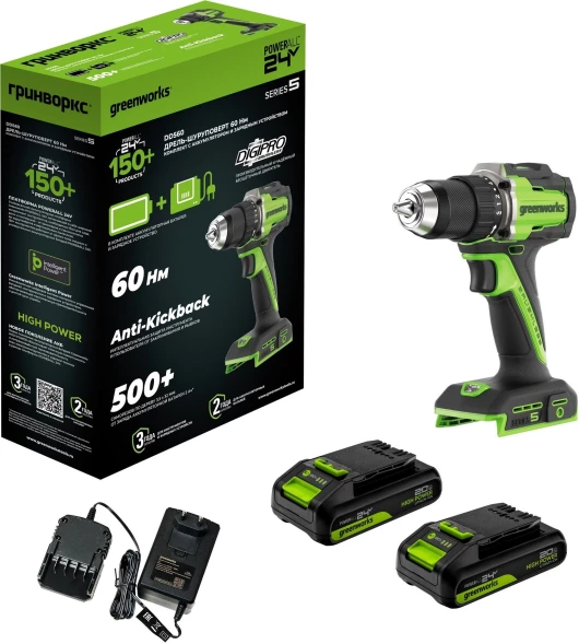 Дрель-шуруповерт Greenworks DD560 аккум. патрон:быстрозажимной (3708407CUC)