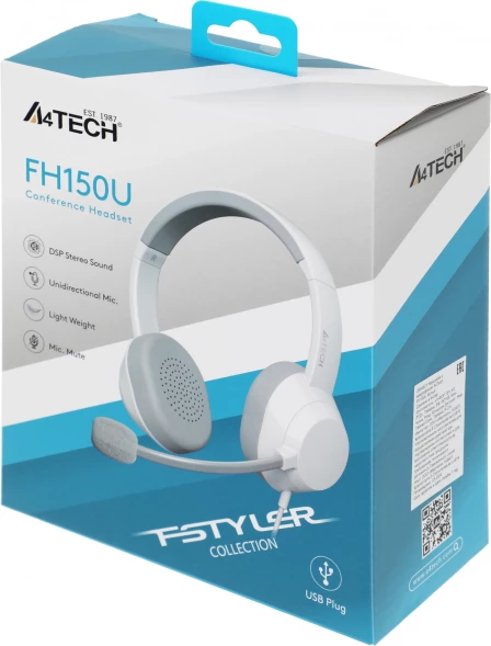 Наушники с микрофоном A4Tech Fstyler FH150U белый/серый 2м накладные USB оголовье (FH150U WHITE)