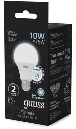 Лампа светодиодная Gauss 102502210-M 10Вт цок.:E27 груша 220B св.свеч.бел.нейт. A60 (упак.:10шт)