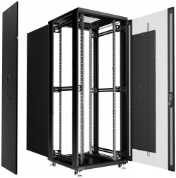 Шкаф серверный Cabeus (SH-05C-42U80/100-BK) напольный 42U 800x1000мм пер.дв.стекл металл 800кг черный 900мм 134.2кг 220град. 2055мм IP20 сталь