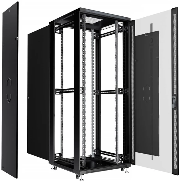 Шкаф серверный Cabeus (SH-05C-42U80/100-BK) напольный 42U 800x1000мм пер.дв.стекл металл 800кг черный 900мм 134.2кг 220град. 2055мм IP20 сталь