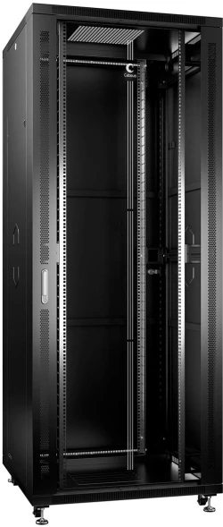 Шкаф серверный Cabeus (SH-05C-42U80/100-BK) напольный 42U 800x1000мм пер.дв.стекл металл 800кг черный 900мм 134.2кг 220град. 2055мм IP20 сталь