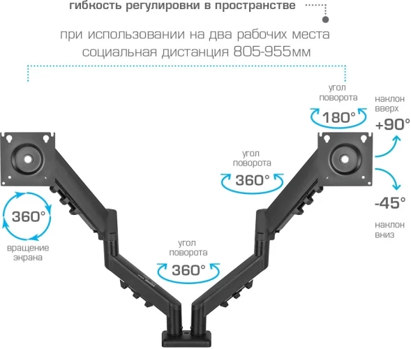 Кронштейн для мониторов Kromax OFFICE-14 черный 15&amp;quot;-32&amp;quot; макс.20кг настольный поворот и наклон