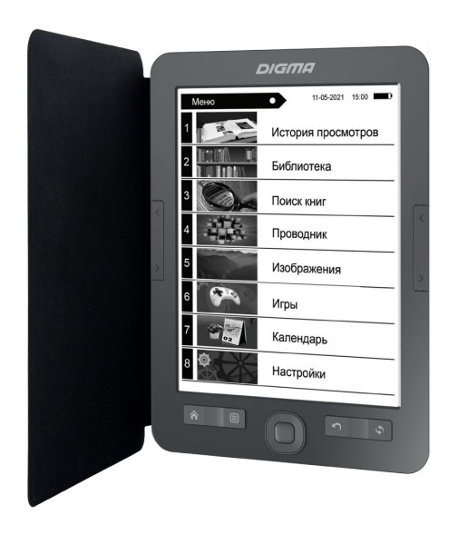 Электронная книга Digma M1 6&amp;quot; E-ink HD Pearl 758x1024 600MHz 128Mb/4Gb/SD/microSDHC темно-серый (в компл.:обложка)