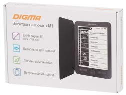 Электронная книга Digma M1 6&amp;quot; E-ink HD Pearl 758x1024 600MHz 128Mb/4Gb/SD/microSDHC темно-серый (в компл.:обложка)