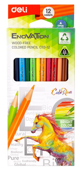 Карандаши цв. Deli EC113-12 Enovation трехгран. пластик 12цв. коробка/европод. (12шт)