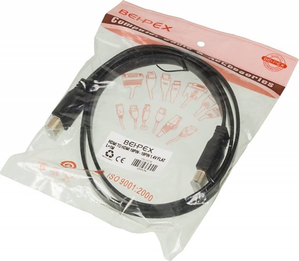 Кабель аудио-видео High Speed ver.1.4 Flat HDMI (m)/HDMI (m) 1м. позолоч.конт. черный