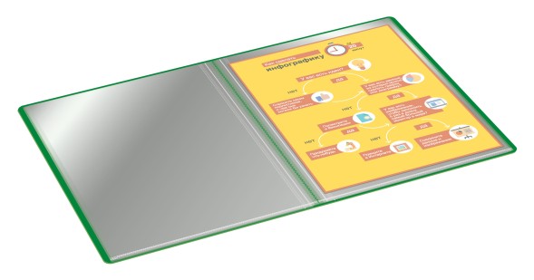 Папка с 40 прозр.вклад. Бюрократ -BPV40GRN A4 пластик 0.65мм торц.карм с бум. встав зеленый
