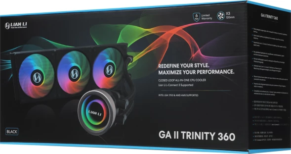 Система водяного охлаждения Lian-Li Galahad II Trinity 360 ARGB Soc-AM5/AM4/1200/1700/1851 черный30dB Al+Cu 280W Ret (G89.GA2T36B.00)