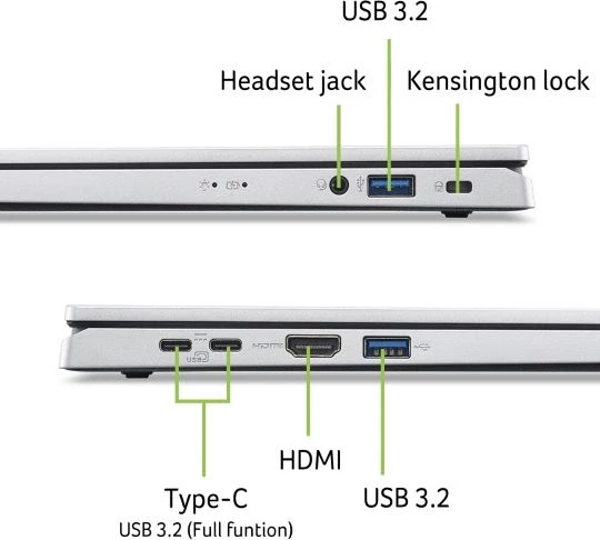 Ноутбук Acer Aspire Go AG15-32P-394D Core 3 N355 16Gb SSD512Gb Intel Graphics 15.6&amp;quot; TN FHD (1920x1080) без ОС silver WiFi BT Cam (NX.J8XCD.004)